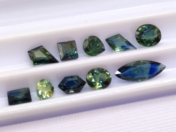 lot 10 saphirs blue green mixed shape 3.02 carats