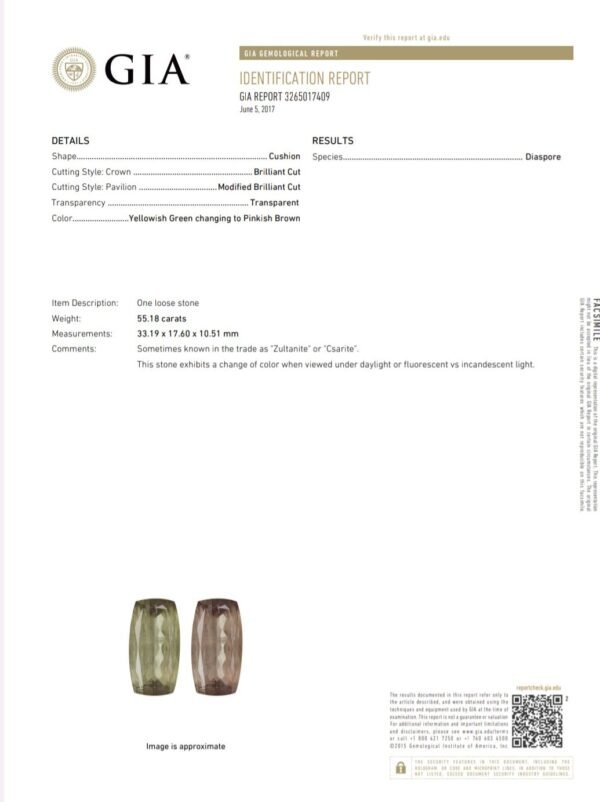 Diaspore Zultanite 55.18 CT
