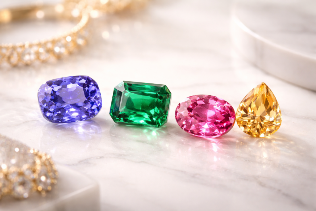 Sélection de pierres précieuses de couleur pour création de bijou unique