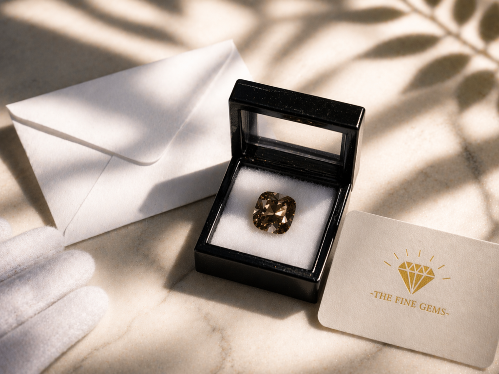 livraison pierre précieuse diamant brun boîte gemmologique enveloppe sécurisée The Fine Gems