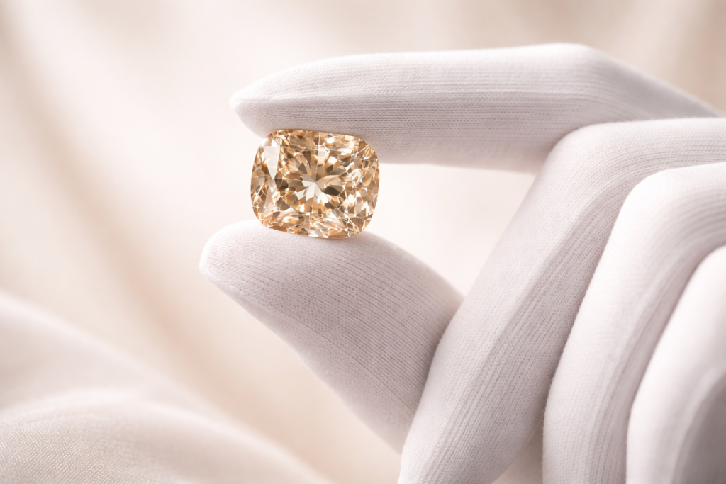 main tenant une pierre précieuse taillée sélectionnée par The Fine Gems