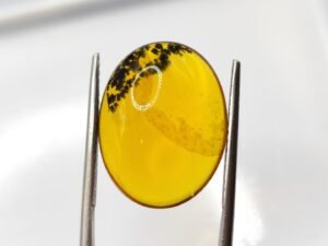 Opale naturelle dendritique - cabochon ovale, pierre fine naturelle pour bijoux uniques et collection.