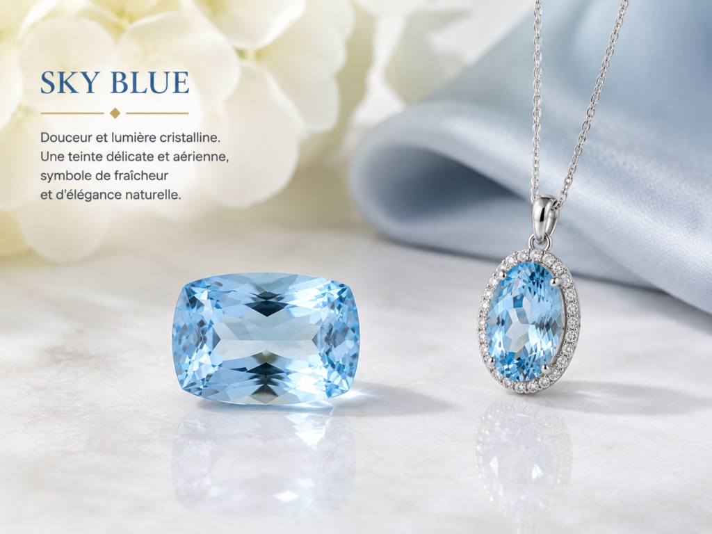 cushion cut Sky blue topaz gemstone with elegant white gold with diamond and oval sky blue topaz.