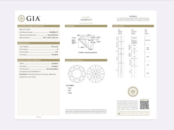 Diamant 2.03 Carats D VS1 3EX GIA