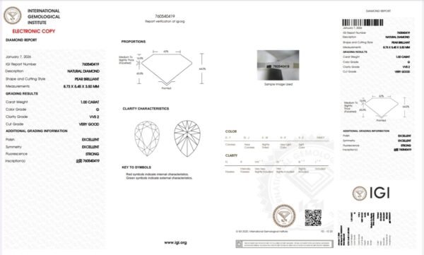 Diamant 1 Carat G VVS2 IGI